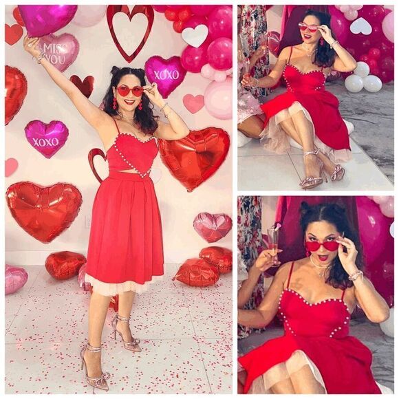 ❤ Cute Heart Shaped Crop Top Pearls Trim NEW - Picture 14 of 16